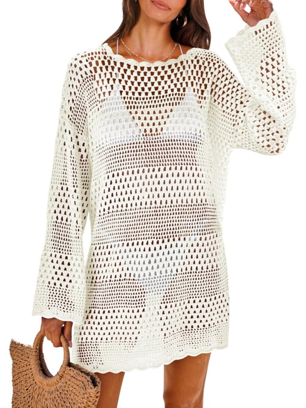 Women Swimsuit Crochet Swim Cover Up 2026 Summer Bathing Suit Swimwear Mesh Knit
